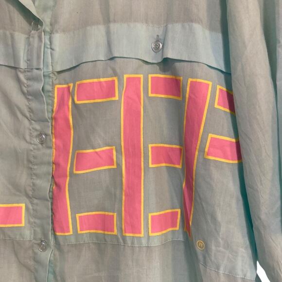 Vintage 80s ESleep Blue Pink Intimates Button Down Night Sleep Shirt Size Medium - Picture 7 of 16